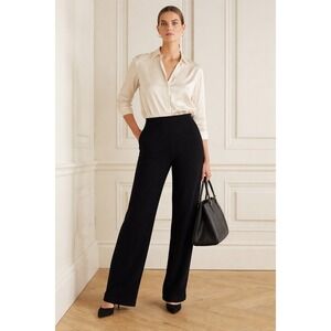 St John Basic 6 Pleated Straight Leg Pants Black Santana Knit Pull On Old Money